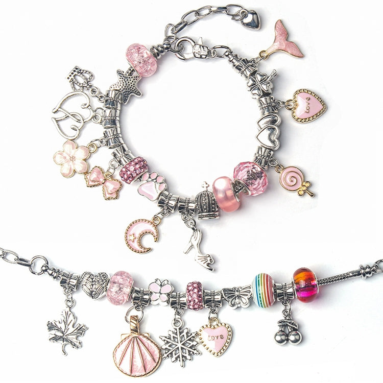 63 In 1 Cartoon DIY Handmade Jewelry Children Hand Chain Bracelet, 63 In 1(Pink)