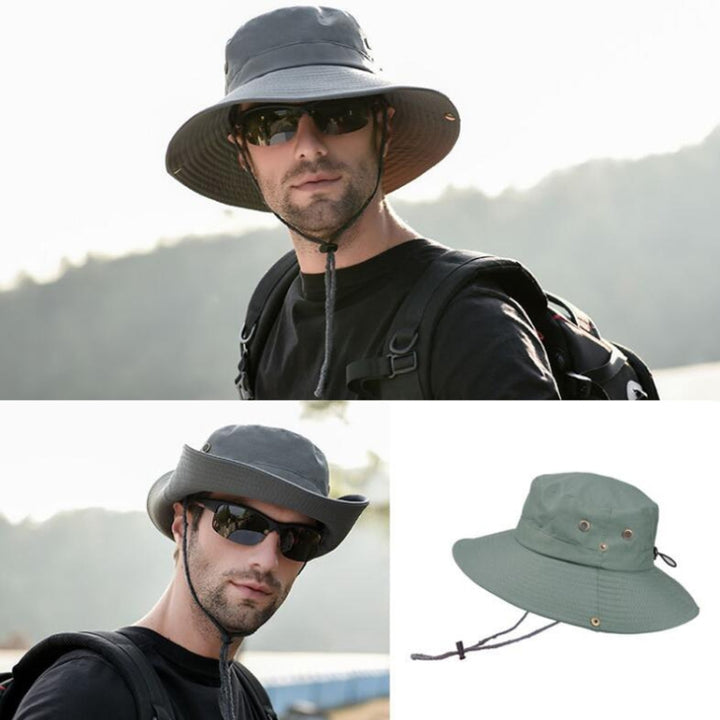 Outdoor Sun Hat Hiking Big Brim Breathable Sunscreen Fisherman Hat, Green Gray, Dark Gray, Brown, Khaki, Black, Navy, Beige