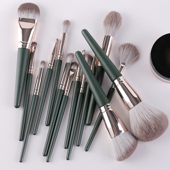 Soft Wooden Handle Makeup Brush Beauty Tools, 14 PCS Brush, With Strap Brush Bag, With Brush Bucket