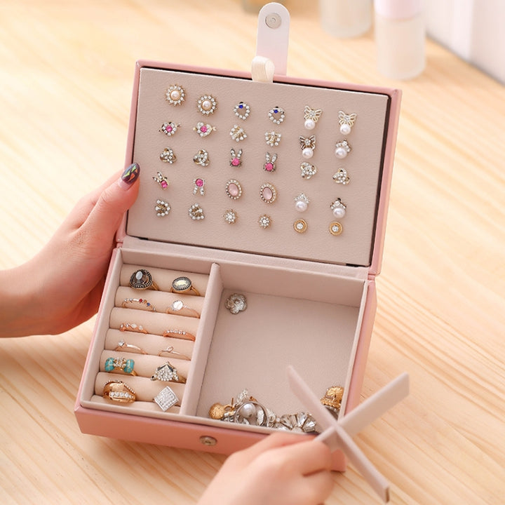 Portable Princess Style Jewelry Box Small Simple Earrings Ring Storage Box, 16.5x11.5x5.8cm