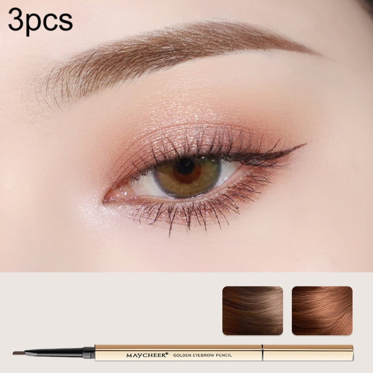 3 PCS MAYCHEER 3117 Small Gold Bars Double Eyebrow Pencil Thin Head Waterproof Non-bleeding Eyebrow Pencil, 1 Deep Coffee Color, 2 Light Coffee Color, 3 Black Gray, 4 Gray Brown, 5 Moss Green