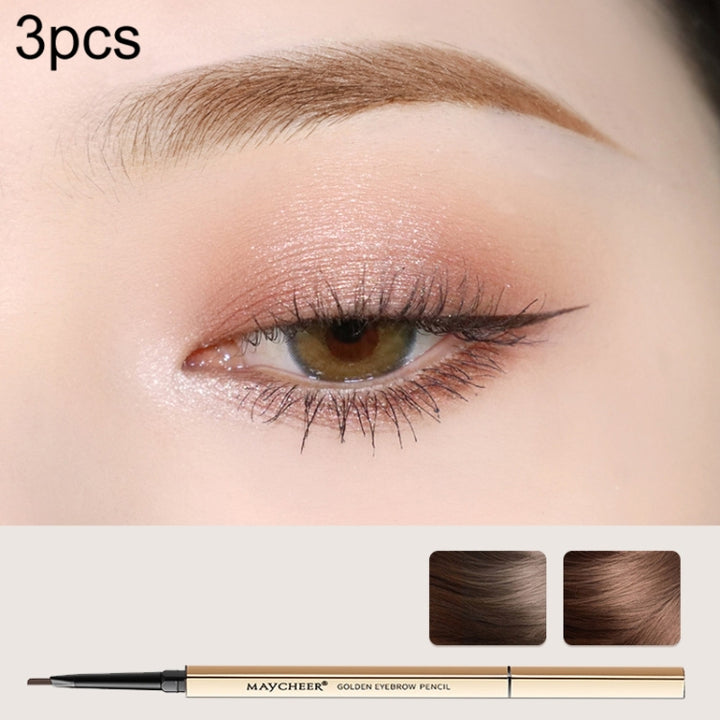 3 PCS MAYCHEER 3117 Small Gold Bars Double Eyebrow Pencil Thin Head Waterproof Non-bleeding Eyebrow Pencil, 1 Deep Coffee Color, 2 Light Coffee Color, 3 Black Gray, 4 Gray Brown, 5 Moss Green