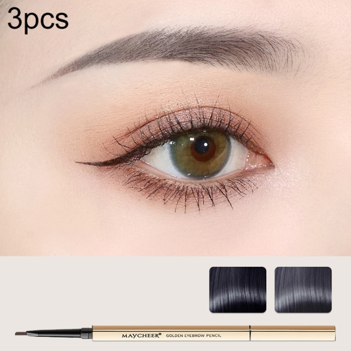 3 PCS MAYCHEER 3117 Small Gold Bars Double Eyebrow Pencil Thin Head Waterproof Non-bleeding Eyebrow Pencil, 1 Deep Coffee Color, 2 Light Coffee Color, 3 Black Gray, 4 Gray Brown, 5 Moss Green