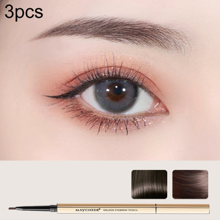 3 PCS MAYCHEER 3117 Small Gold Bars Double Eyebrow Pencil Thin Head Waterproof Non-bleeding Eyebrow Pencil, 1 Deep Coffee Color, 2 Light Coffee Color, 3 Black Gray, 4 Gray Brown, 5 Moss Green