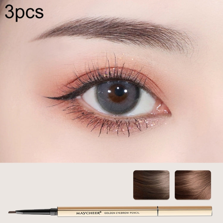 3 PCS MAYCHEER 3117 Small Gold Bars Double Eyebrow Pencil Thin Head Waterproof Non-bleeding Eyebrow Pencil, 1 Deep Coffee Color, 2 Light Coffee Color, 3 Black Gray, 4 Gray Brown, 5 Moss Green