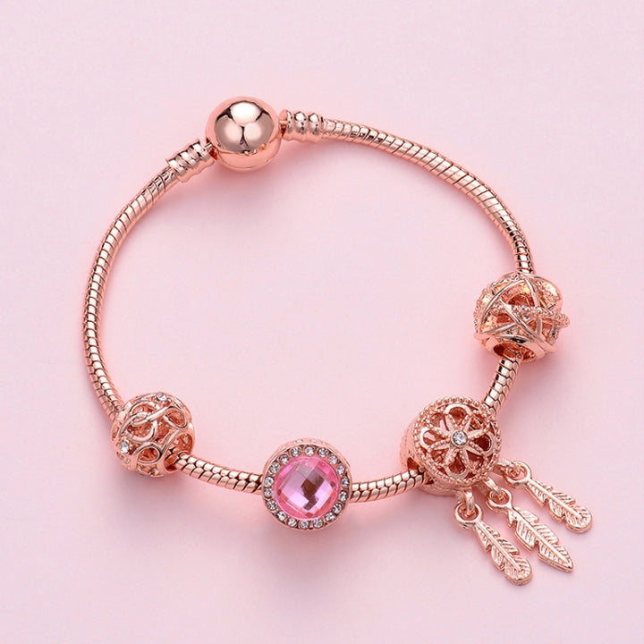 Women Rose Gold Beaded Bracelet, SL136 20cm