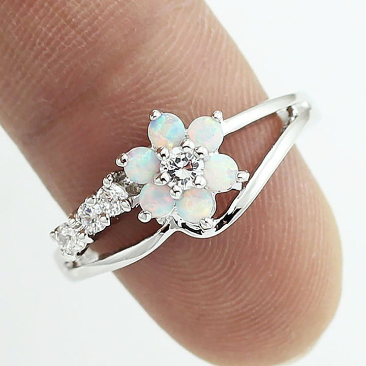 925 Silver Women Opal Flower Ring Jewelry, 6, 7, 8, 9, 10