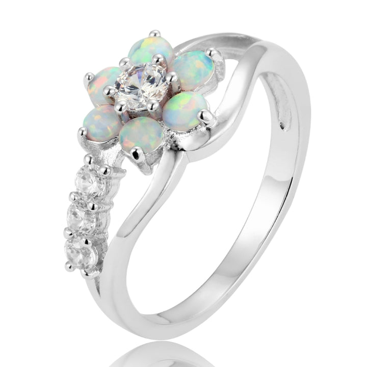 925 Silver Women Opal Flower Ring Jewelry, 6, 7, 8, 9, 10