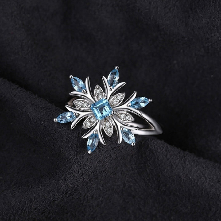 Fashion 925 Sterling Silver Snowflake Flower Blue Topaz Ring Jewelry Women, 6, 7, 8, 9, 10