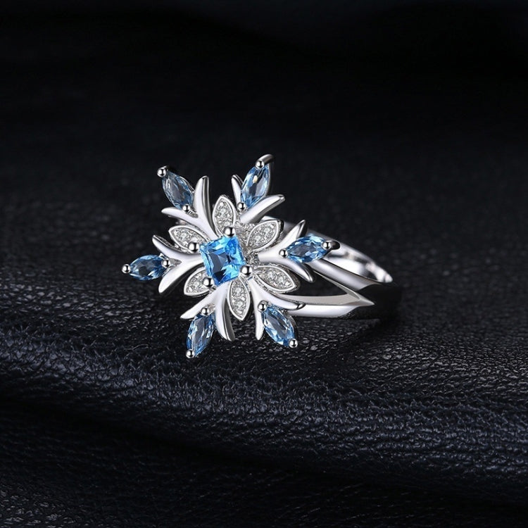 Fashion 925 Sterling Silver Snowflake Flower Blue Topaz Ring Jewelry Women, 6, 7, 8, 9, 10