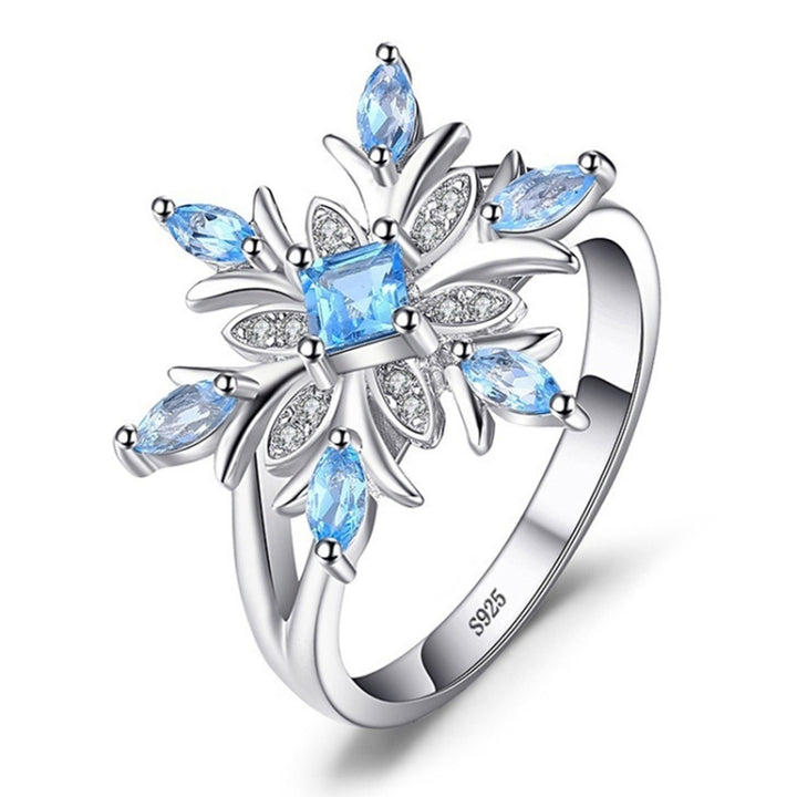 Fashion 925 Sterling Silver Snowflake Flower Blue Topaz Ring Jewelry Women, 6, 7, 8, 9, 10