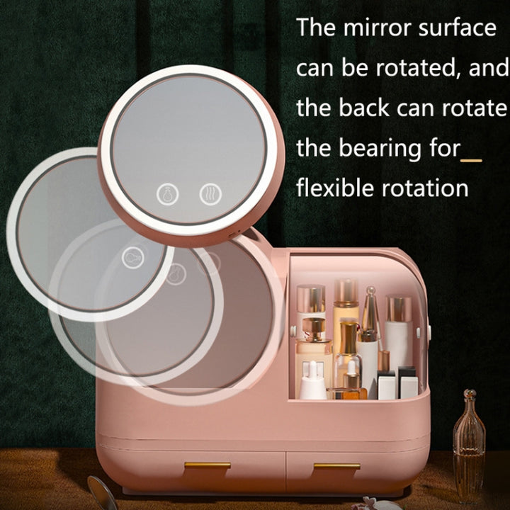 Mirror Desktop Makeup And Dustproof Drawer Storage Box With LED Light, Green LED Model, Pink LED Model, White LED Model, Green LED + Fan Model, Pink LED + Fan Model, White LED + Fan Model