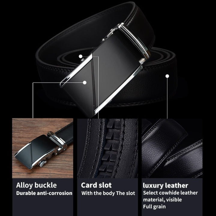 COWATHER CZ025 Men Fashion Business Two-Layer Cowhide Automatic Buckle Belt,Length：, 110cm, 115cm, 120cm, 125cm, 130cm