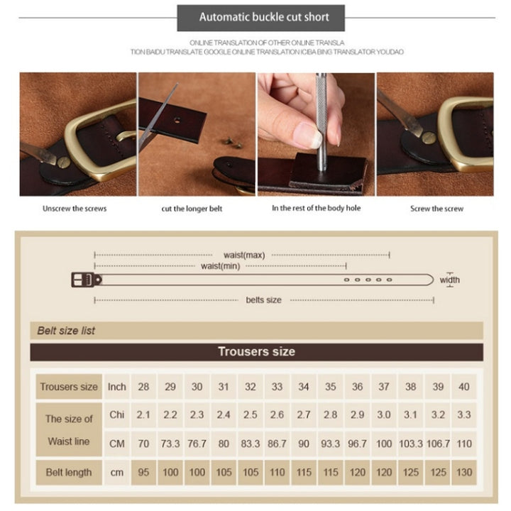 COWATHER QSK001 Men Casual Fashion Two-Layer Leather Pin Buckle Belt,Length：, 110cm, 115cm, 120cm, 125cm, 130cm