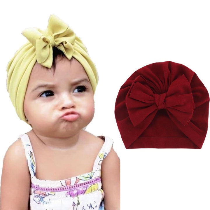 Baby Solid Color Cotton Hedging Cap Bowknot Turban Hat, Red, Yellow, Green, Blue, Black, White, Pink, Shrimp Pink, Rose Red, Navy, Dark Green, Fruitful Green, Beige, Turmeric, Taro, Gray, Wine Red, Light Purple