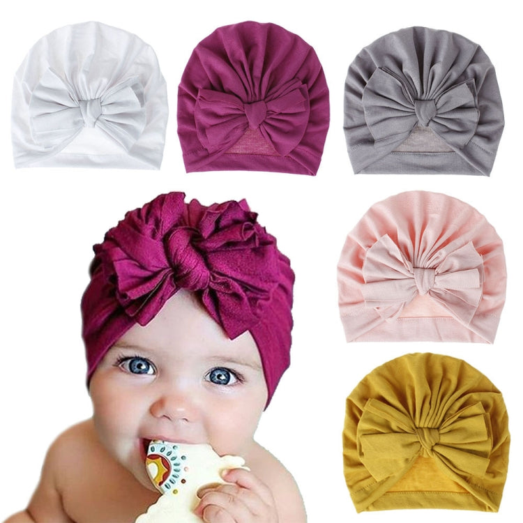 Baby Solid Color Cotton Hedging Cap Bowknot Turban Hat, Red, Yellow, Green, Blue, Black, White, Pink, Shrimp Pink, Rose Red, Navy, Dark Green, Fruitful Green, Beige, Turmeric, Taro, Gray, Wine Red, Light Purple