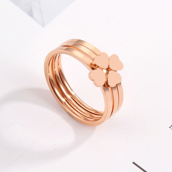 3 In 1 Titanium Steel Peach Heart Combination Four-Leaf Clover Couple Ring, US Size 5, US Size 6, US Size 7, US Size 8, US Size 9, US Size 10