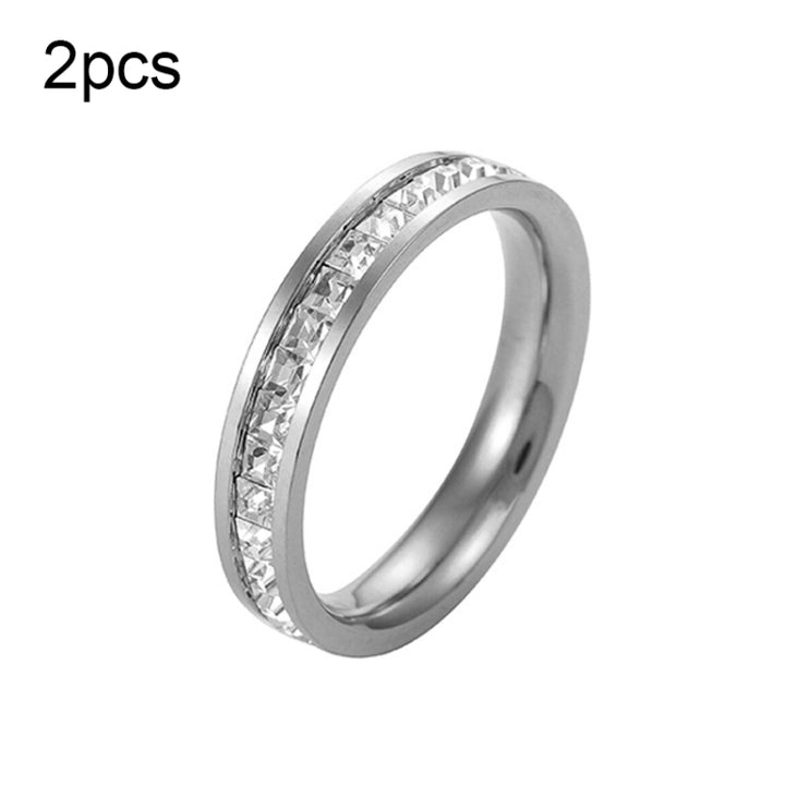 2pcs Girls Simple Titanium Steel Diamond Ring, US Size 3, US Size 4, US Size 5, US Size 6, US Size 7, US Size 8, US Size 9, US Size 10