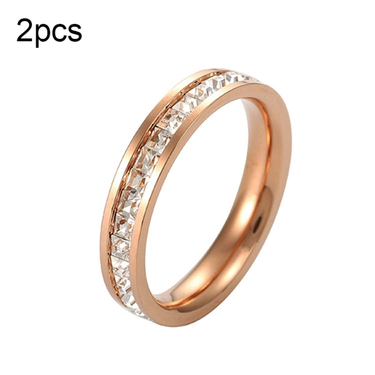 2pcs Girls Simple Titanium Steel Diamond Ring, US Size 3, US Size 4, US Size 5, US Size 6, US Size 7, US Size 8, US Size 9, US Size 10