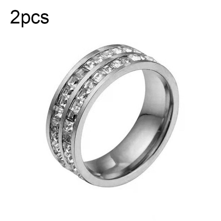 2pcs Girls Simple Titanium Steel Diamond Ring, US Size 3, US Size 4, US Size 5, US Size 6, US Size 7, US Size 8, US Size 9, US Size 10