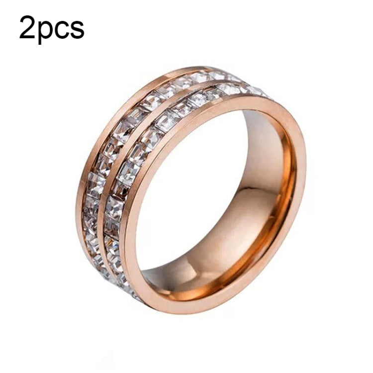 2pcs Girls Simple Titanium Steel Diamond Ring, US Size 3, US Size 4, US Size 5, US Size 6, US Size 7, US Size 8, US Size 9, US Size 10