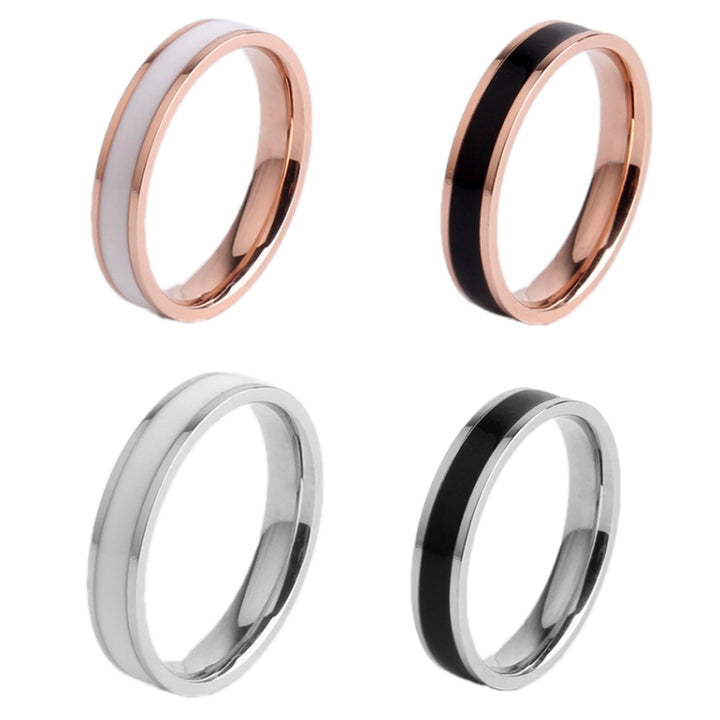 Simple Black White Epoxy Couple Ring Women Titanium Steel Ring Jewelry, US Size 3, US Size 4, US Size 5, US Size 6, US Size 7, US Size 8, US Size 9, US Size 10