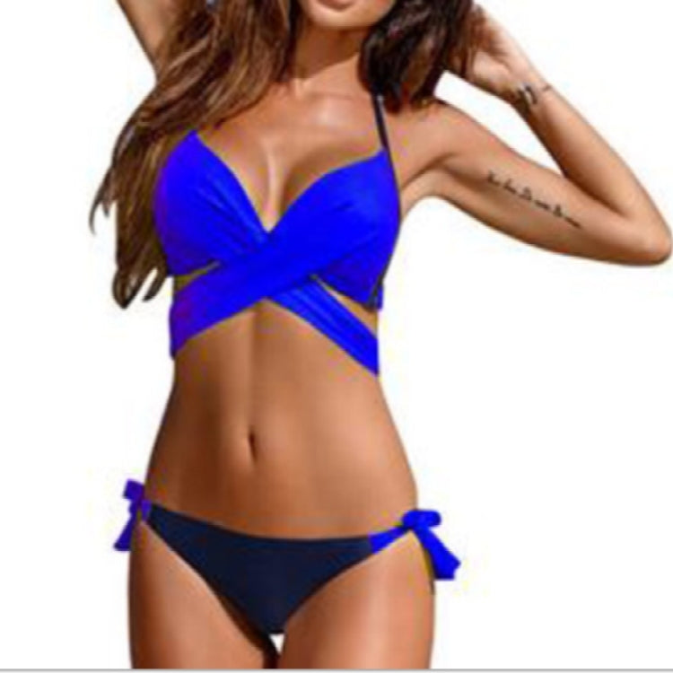 Ladies Cross Patchwork Swimwear Backless Split Bikini, L, M, S