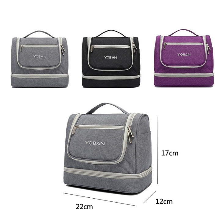 YOBAN Y-1551L Travel Cosmetic Bag Large-Capacity Outdoor Storage Bag Hook Portable Anti-Mold Dry And Wet Separation Wash Bag, Purple, Black, Grey