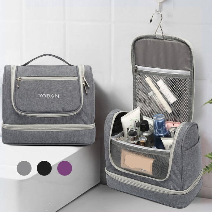 YOBAN Y-1551L Travel Cosmetic Bag Large-Capacity Outdoor Storage Bag Hook Portable Anti-Mold Dry And Wet Separation Wash Bag, Purple, Black, Grey