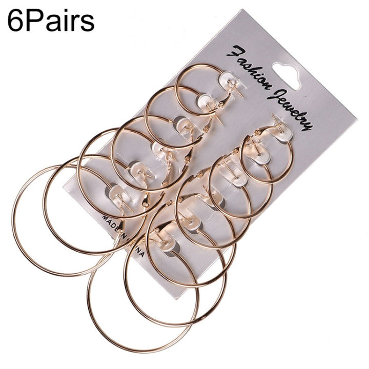 6 Pairs/Set Women Steampunk Fashion Circle Hoop Earrings, Glod, Silver