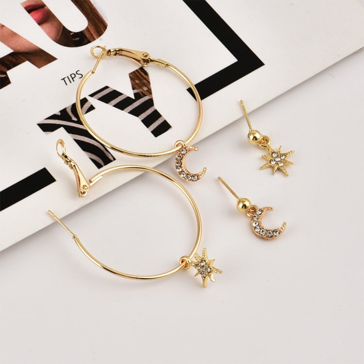 Ladies Crystal Earrings Stars The Moon Ear Ring Suit