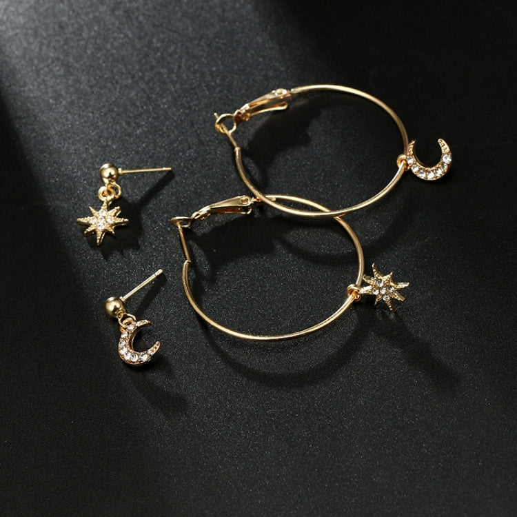 Ladies Crystal Earrings Stars The Moon Ear Ring Suit