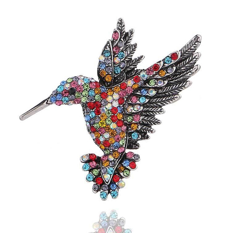 Inlaid Bee Bird Brooch Personality Clothing Pins Scarf Buckle, Colorful, Blue, Gold, Red Diamond, Blue Diamond