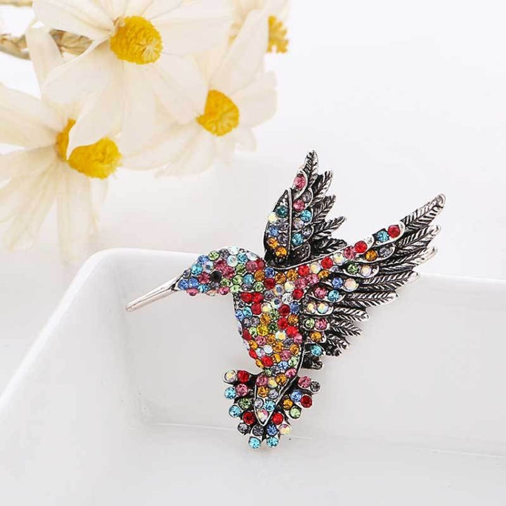 Inlaid Bee Bird Brooch Personality Clothing Pins Scarf Buckle, Colorful, Blue, Gold, Red Diamond, Blue Diamond