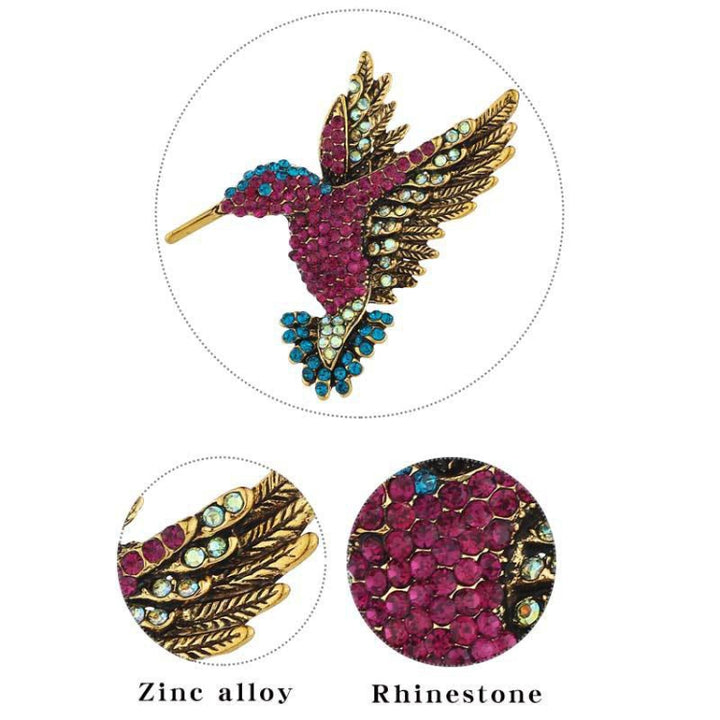 Inlaid Bee Bird Brooch Personality Clothing Pins Scarf Buckle, Colorful, Blue, Gold, Red Diamond, Blue Diamond