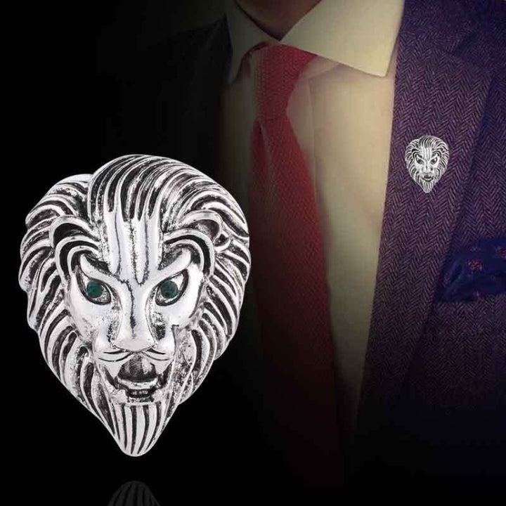 Personality Creative Lion Brooches Retro Alloy Animal Badge Coat Suit Chest Blossom, Lion(Silver), Lion(Golden)