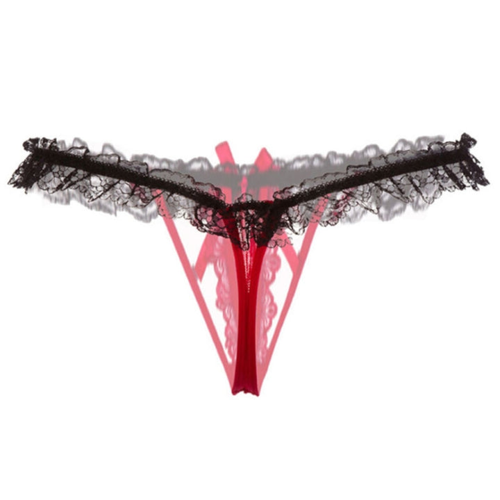 Lady Pierced Sexy Panties Temptation Lace Translucent T Underwear, One Size