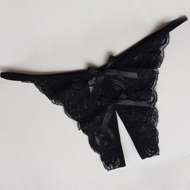 Sexy Opening Crotch Panties Flower Lace Briefs Thongs, One Size