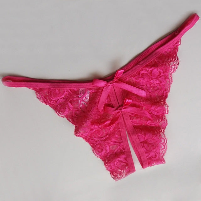 Sexy Opening Crotch Panties Flower Lace Briefs Thongs, One Size