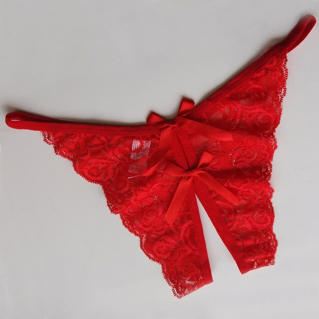 Sexy Opening Crotch Panties Flower Lace Briefs Thongs, One Size