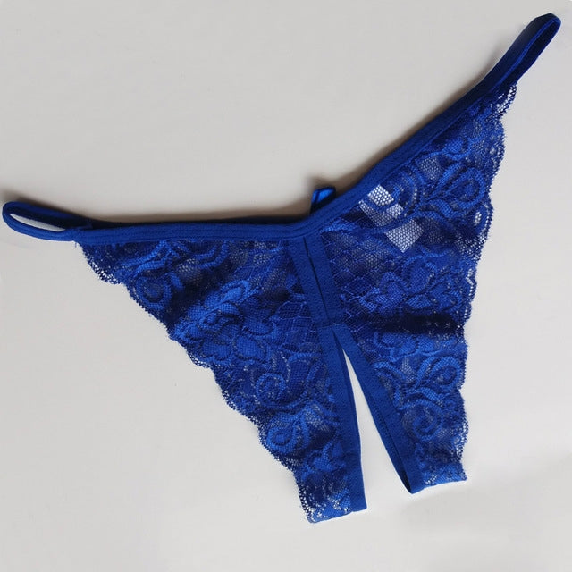 Sexy Opening Crotch Panties Flower Lace Briefs Thongs, One Size