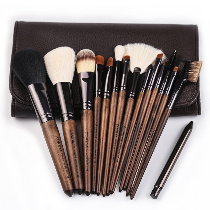 ZOREYA 15 In 1 Black Walnut Makeup Brush Set Full Set of Beauty Tools Nylon Hair Powder Brush Makeup Brush