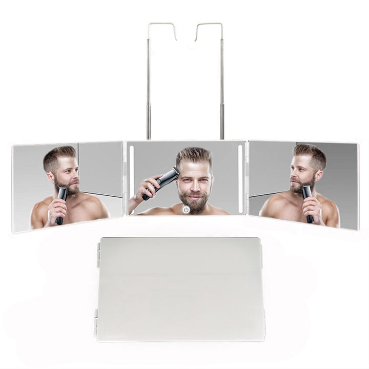 Three-Sided Mirror With LED Light Retractable Hanging Three-Fold Mirror With 10X Magnification Small Mirror, with Small Mirror(White), with Small Mirror(Black)