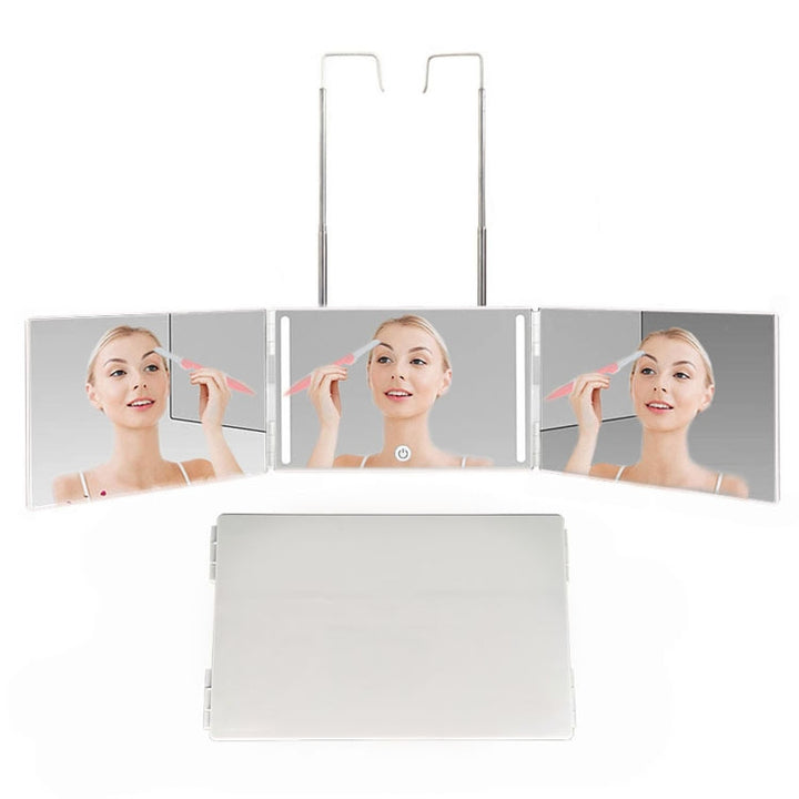 Three-Sided Mirror With LED Light Retractable Hanging Three-Fold Mirror With 10X Magnification Small Mirror, with Small Mirror(White), with Small Mirror(Black)