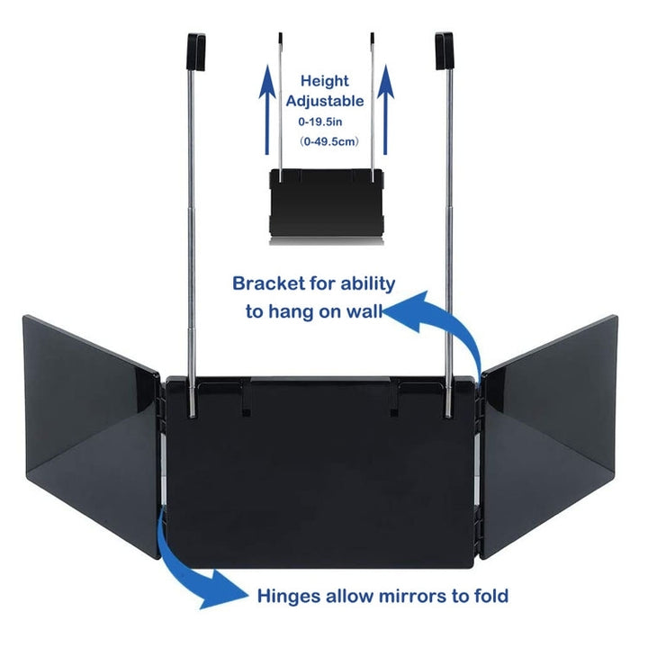 Three-Sided Mirror With LED Light Retractable Hanging Three-Fold Mirror With 10X Magnification Small Mirror, with Small Mirror(White), with Small Mirror(Black)