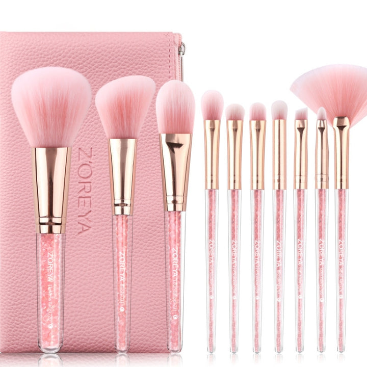 ZOREYA 10 In One Pink Crystal Transparent Handle Makeup Brush Set Makeup Tools,Style:, With Brush Bag, Bare Brush