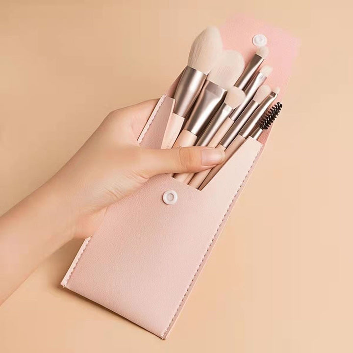 8-in-1 Mini Wooden Handle Makeup Brush Set Portable Loose Powder Brush