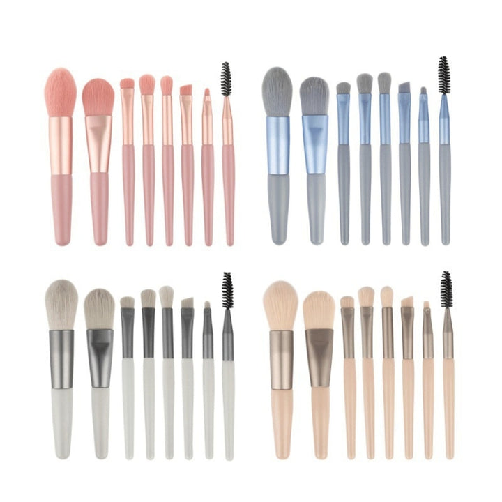 8-in-1 Mini Wooden Handle Makeup Brush Set Portable Loose Powder Brush