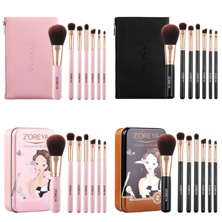 ZOREYA ZS744 7 In 1 Makeup Brush Set Beauty Tools Brush, Pink + Bag, Black + Bag, Pink + Iron Box, Black + Iron Box