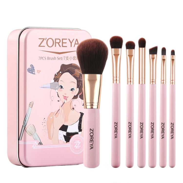 ZOREYA ZS744 7 In 1 Makeup Brush Set Beauty Tools Brush, Pink + Bag, Black + Bag, Pink + Iron Box, Black + Iron Box